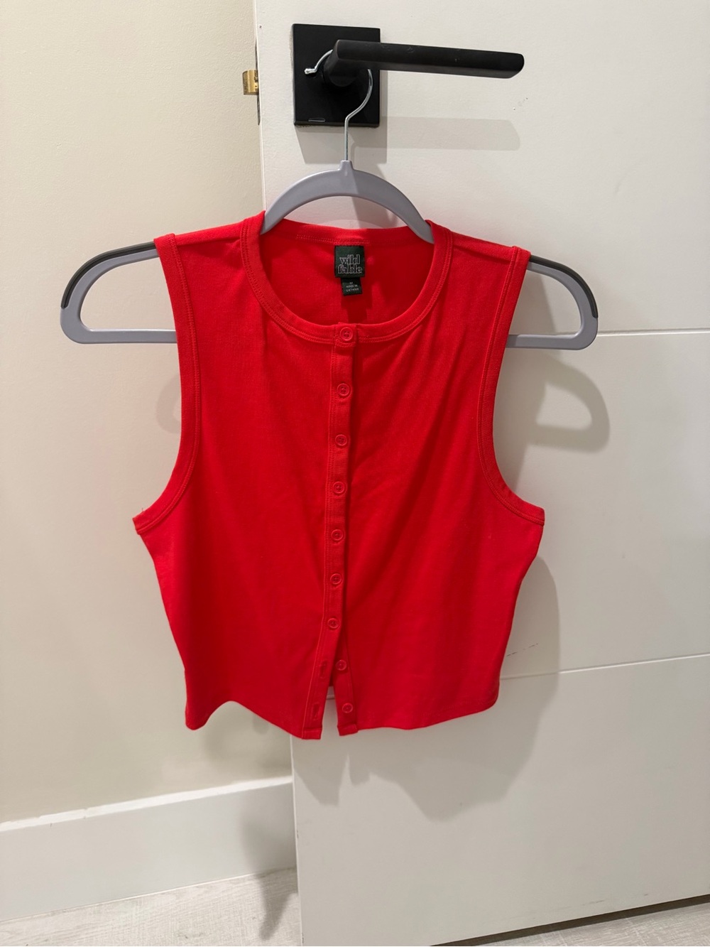 wild fable Red Button-Front Cropped Tank